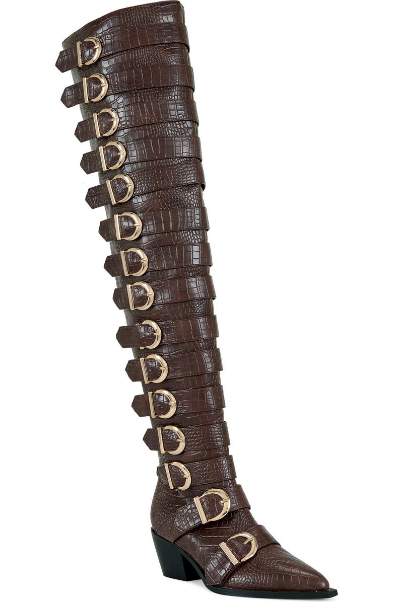 AZALEA WANG Braulia Buckle Over the Knee Boot, Main, color, Brown