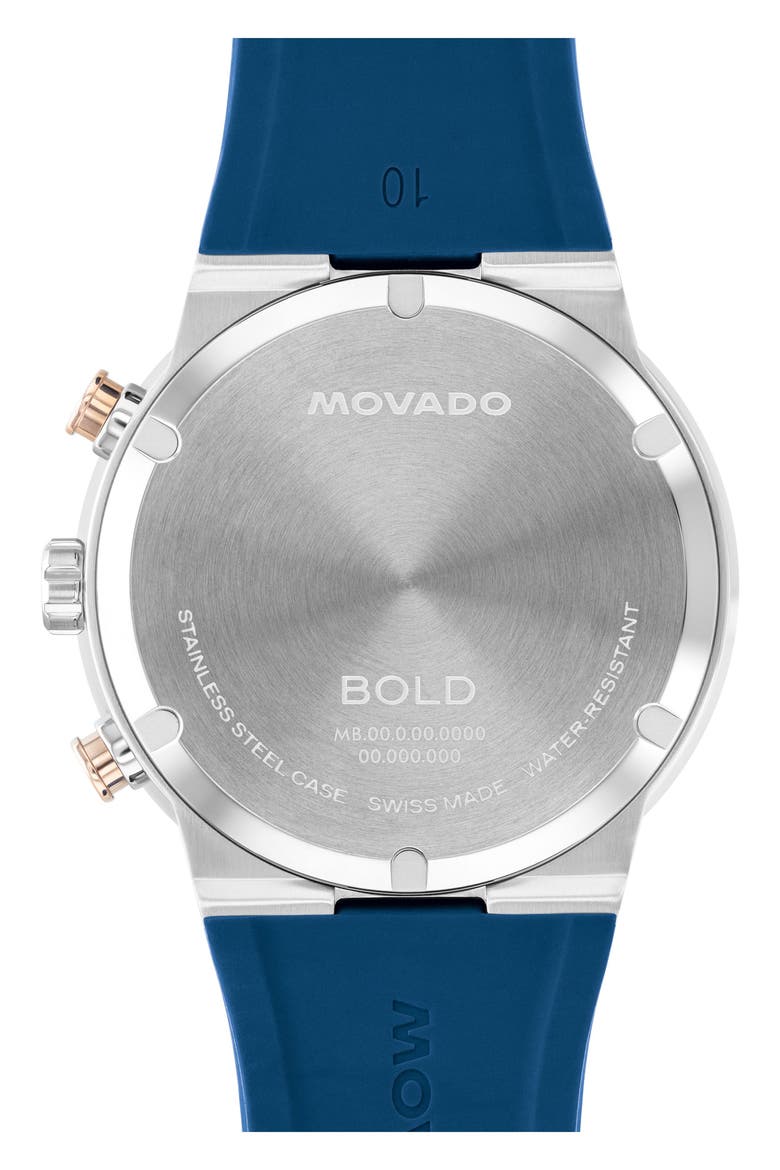 Bold Fusion Chronograph Silicone Strap Watch, 44.5mm, Alternate, color, BLUE
