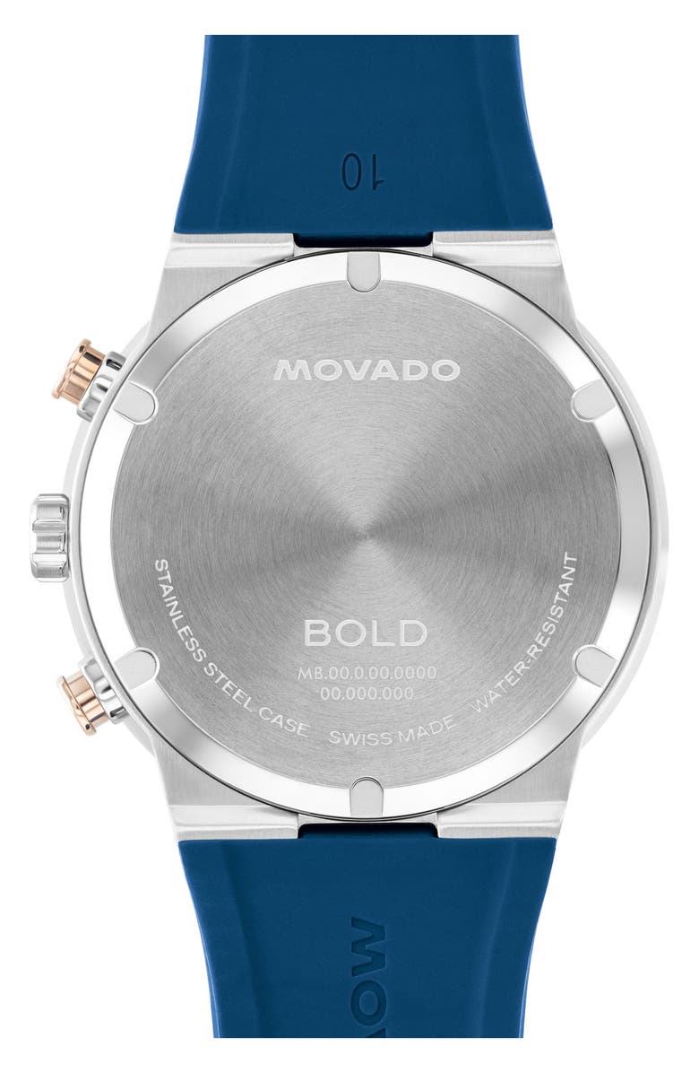 Movado Bold Fusion Chronograph Silicone Strap Watch, 44.5mm, Alternate, color, Blue