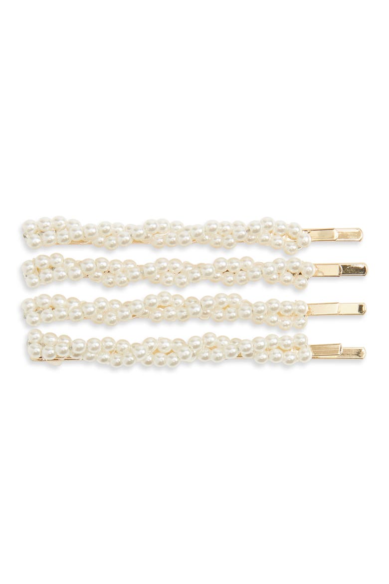 4-Pack Twist Imitation Pearl Bobby Pins, Main, color, PEARL