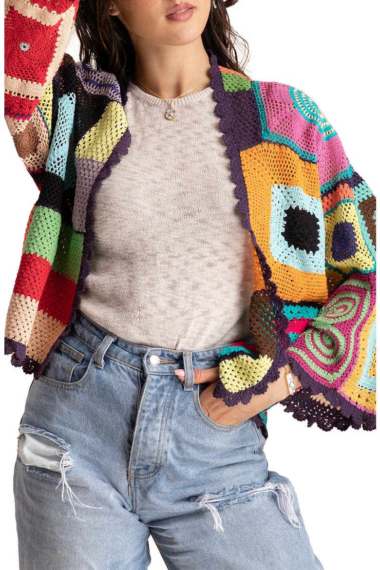 Crochet Cotton Jacket, Main, color, WHITE MULTI