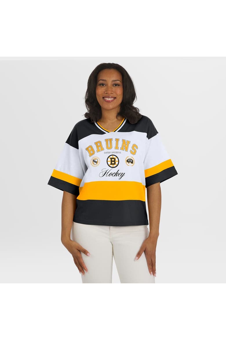Women's WEAR by Erin Andrews Black/White Boston Bruins Jersey Style Tee, Alternate, color, Black