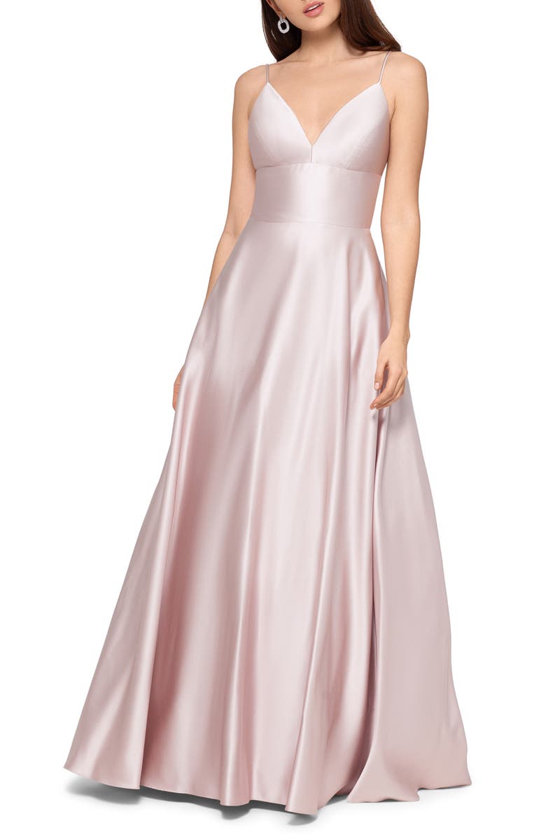 Betsy & Adam V-Neck Satin Princess Gown, Main, color,