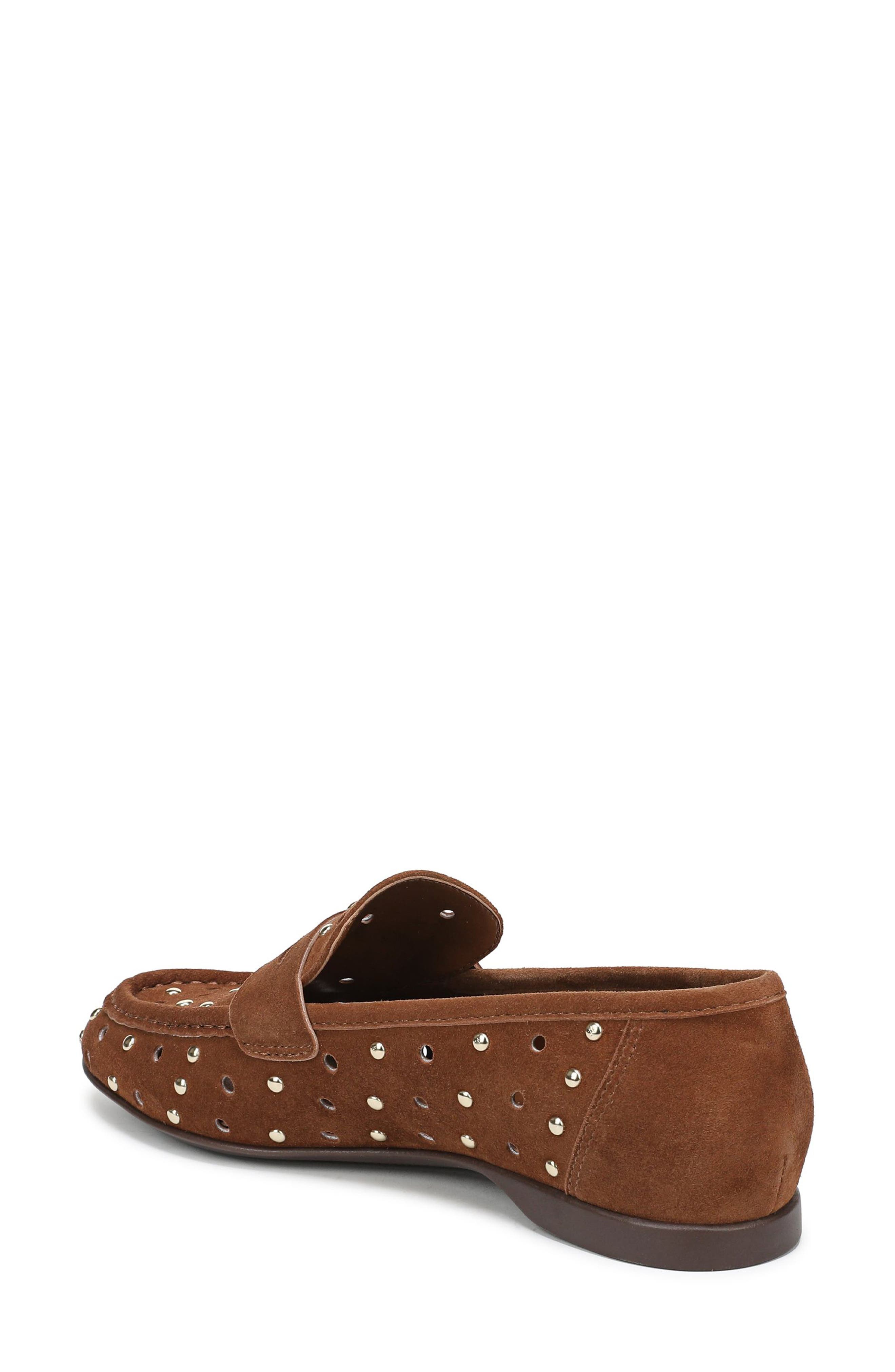 Bloom Stud Penny Loafer, Alternate, color, DARK CHESTNUT SUEDE
