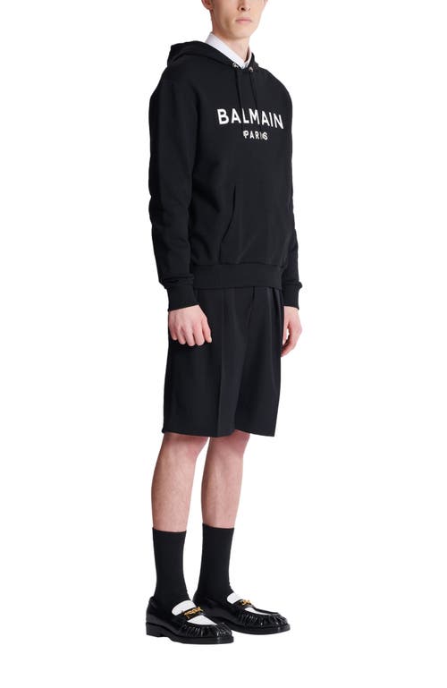 Balmain Logo Printed Drawstring Hoodie In Black