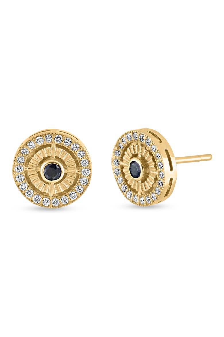 18K Gold El Mar Gemstone & Diamond Circle Stud Earrings (Online Trunk Show), Main, color, 18K YG/ DIAMOND/ SAPPHIRE