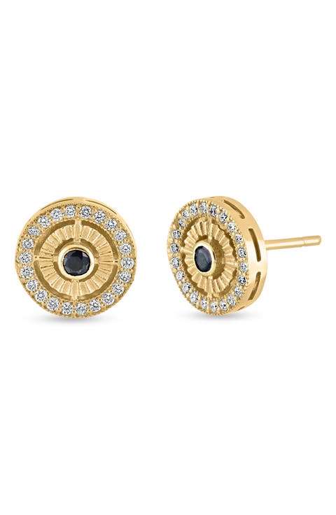18K Gold El Mar Gemstone & Diamond Circle Stud Earrings
