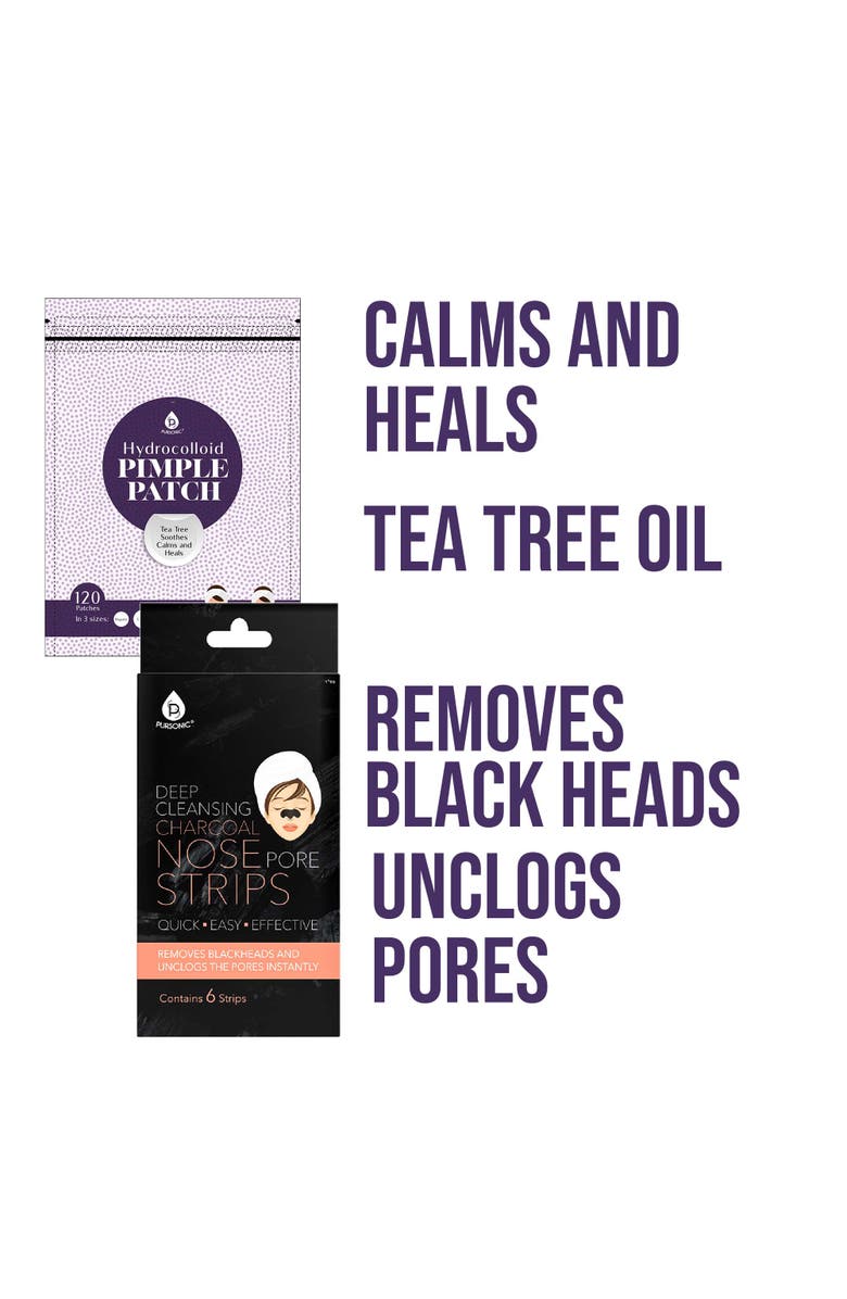 PURSONIC Deep Cleansing Charcoal Nose Pore Strip 6-Pack & Hydrocolloid Pimple Patch, 120-Count, Alternate, color, Black And White