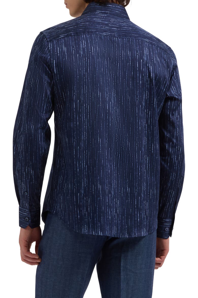 Axel Shaped Fit Chalk Stripe Stretch Cotton Button-Up Shirt, Alternate, color, NAVY
