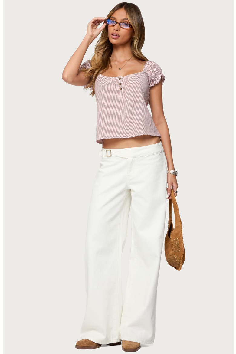 Rhory Pinstripe Puff Sleeve Top, Alternate, color, BURGUNDY