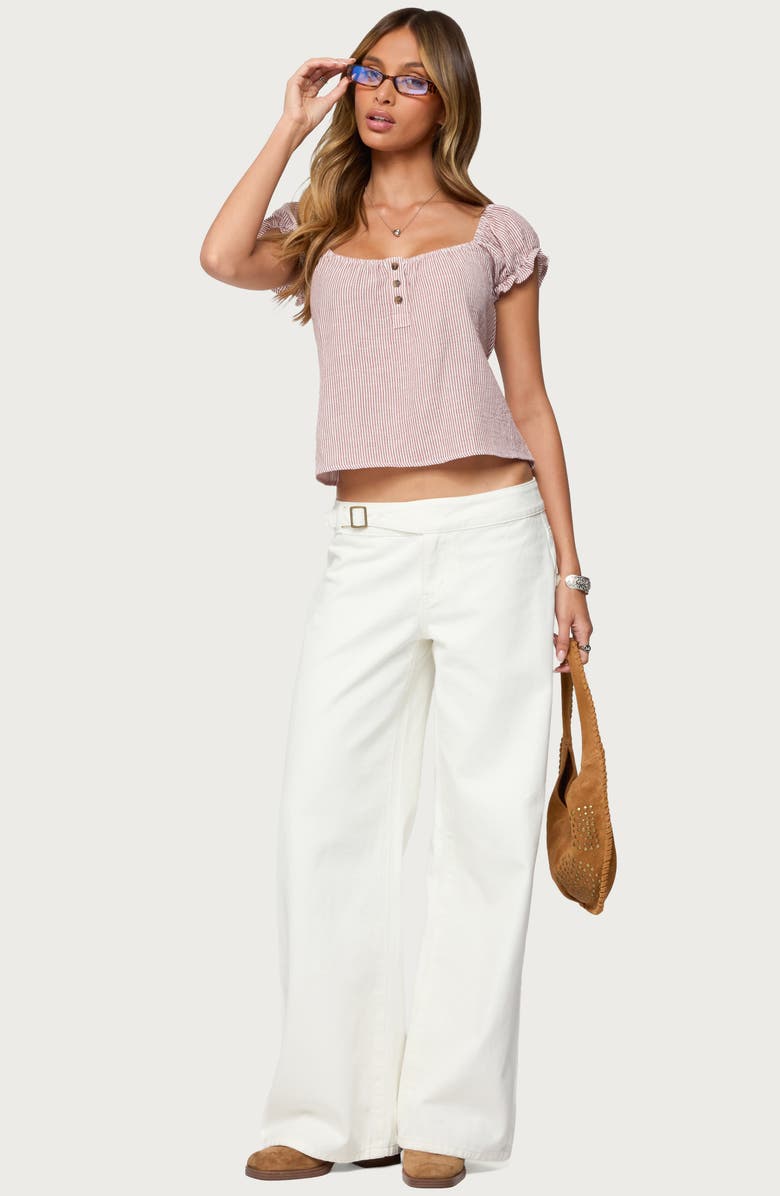 EDIKTED Rhory Pinstripe Puff Sleeve Top, Alternate, color, Burgundy