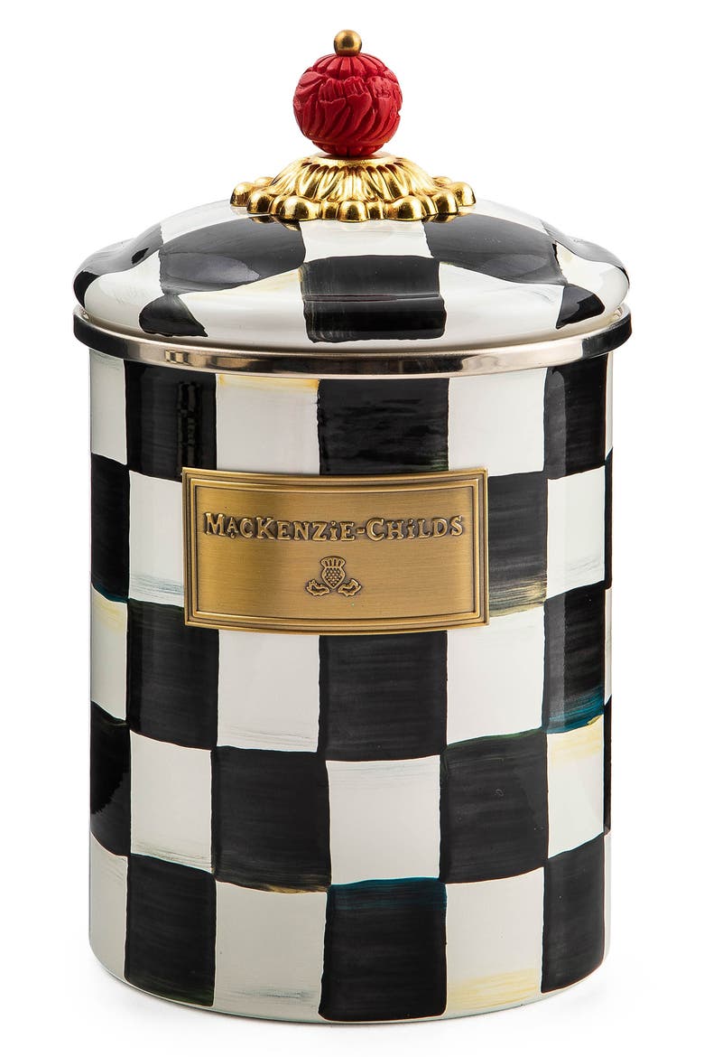Courtly Check Enameled Steel Canister, Main, color, BLACK/ WHITE