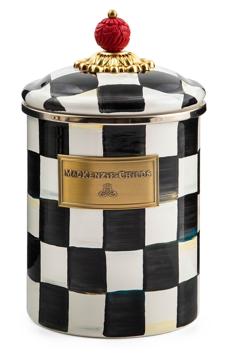 MACKENZIE CHILDS Courtly Check Enameled Steel Canister, Main, color, Black/ White