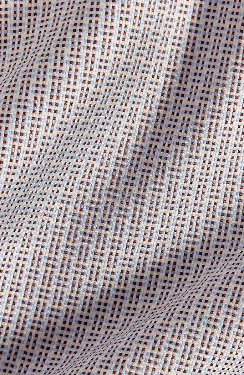 David Donahue Trim Fit Micro Dobby Cotton Dress Shirt, Alternate, color, Chocolate/ Sky