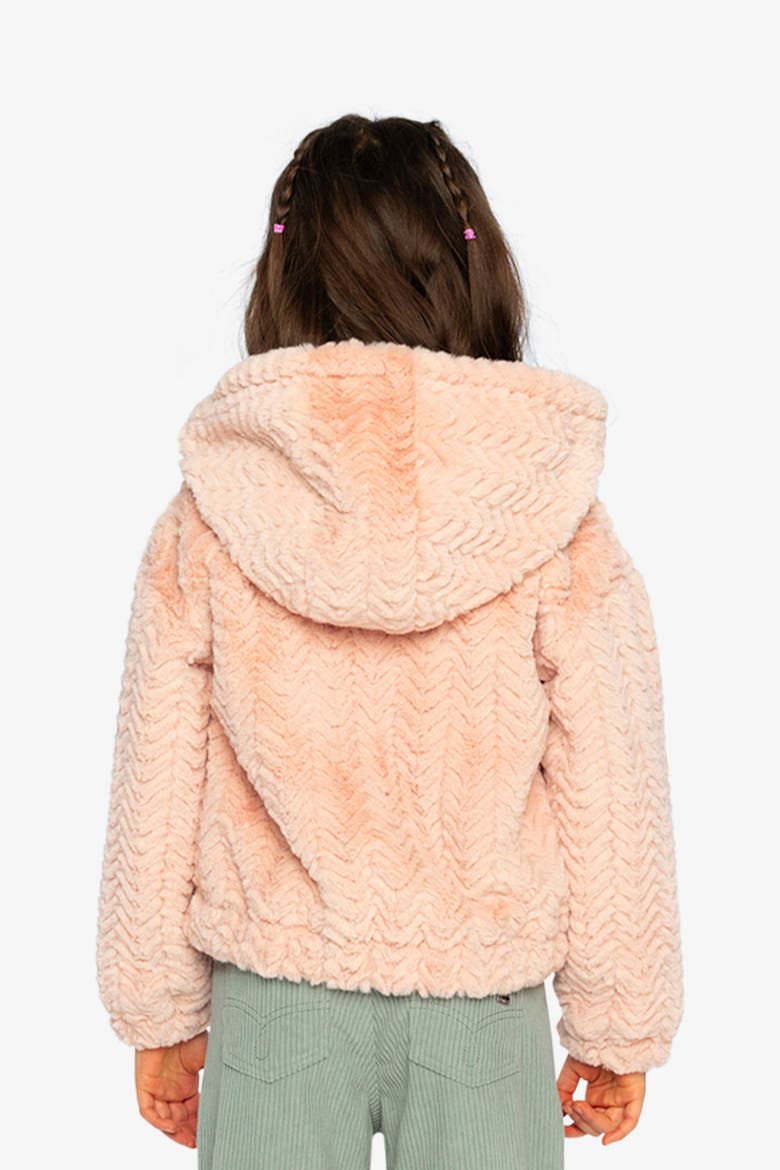 Faux Fur Hooded Chevron Texture Zip Cardigan, Alternate, color, Pink