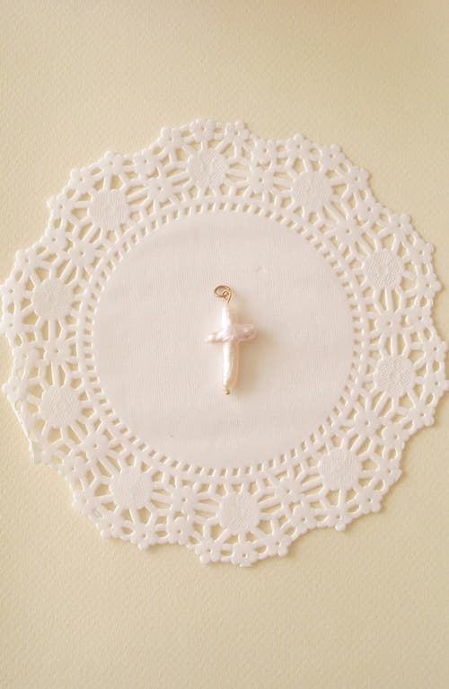 Joiana Jewelry Pearl Cross Charm Pendant In Neutral