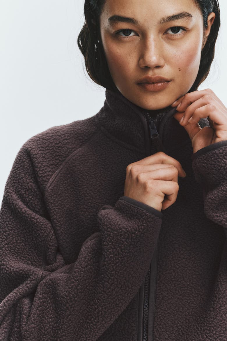 Teddy Fleece Activewear Jacket, Alternate, color, Dark heather