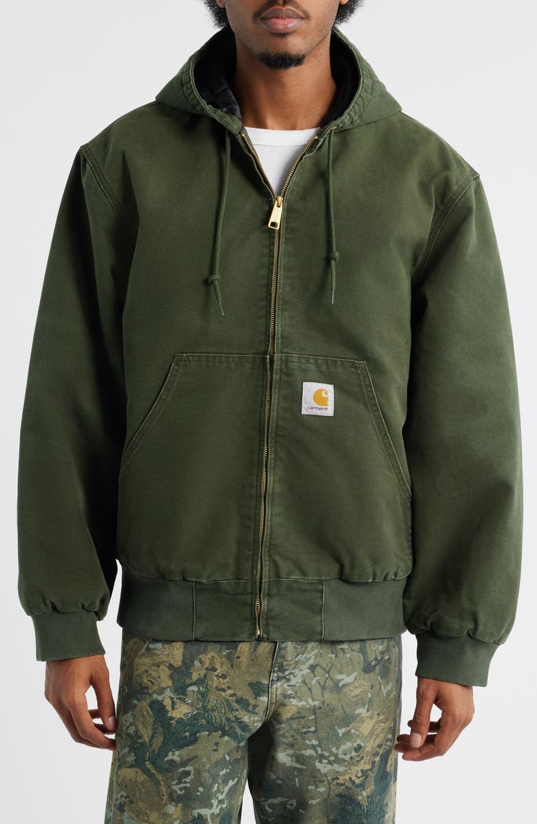 Carhartt Work In Progress OG Active Insulated Hooded Organic Cotton Canvas Jacket, Alternate, color, Olive