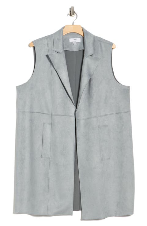 Faux Suede Notch Lapel Vest (Plus)