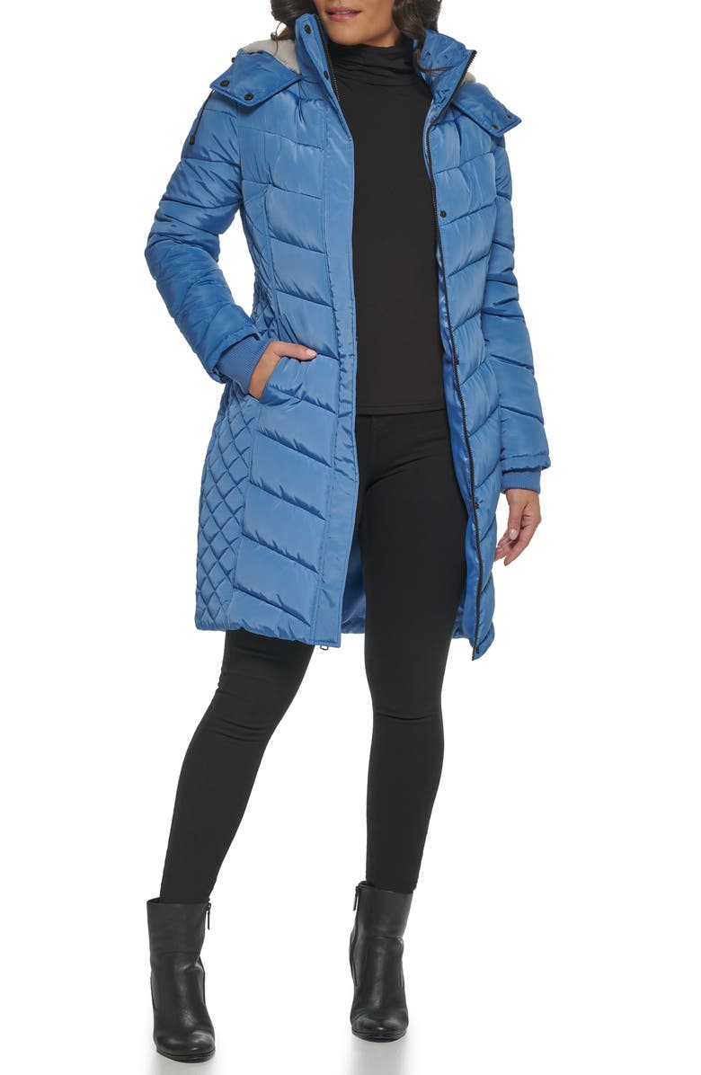 Kenneth Cole New York Heavyweight Fleece Lined Hood Quilted Puffer Jacket, Alternate, color, Shale