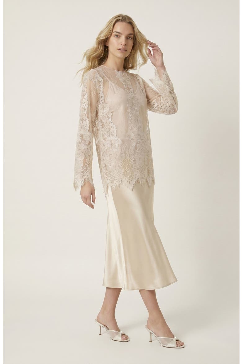 Lace Floral Long Sleeve Top, Alternate, color, Tan