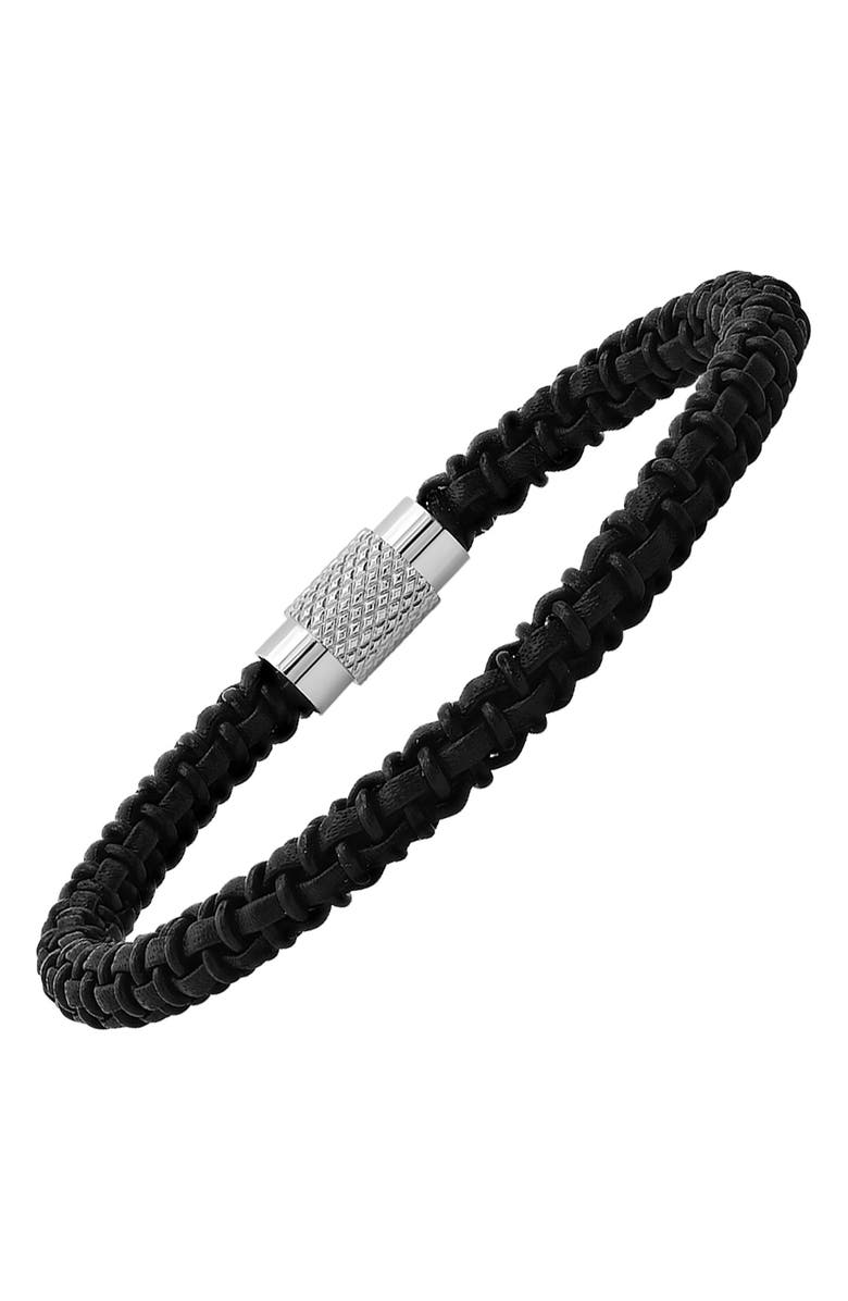 STEELTIME HMY JEWELRY Navy Blue Braided Leather Bracelet, Alternate, color, Blue/Metallic