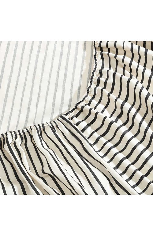 Marimekko Piccolo Stripe Cotton Sateen King Sheet Set In Open Charcoal