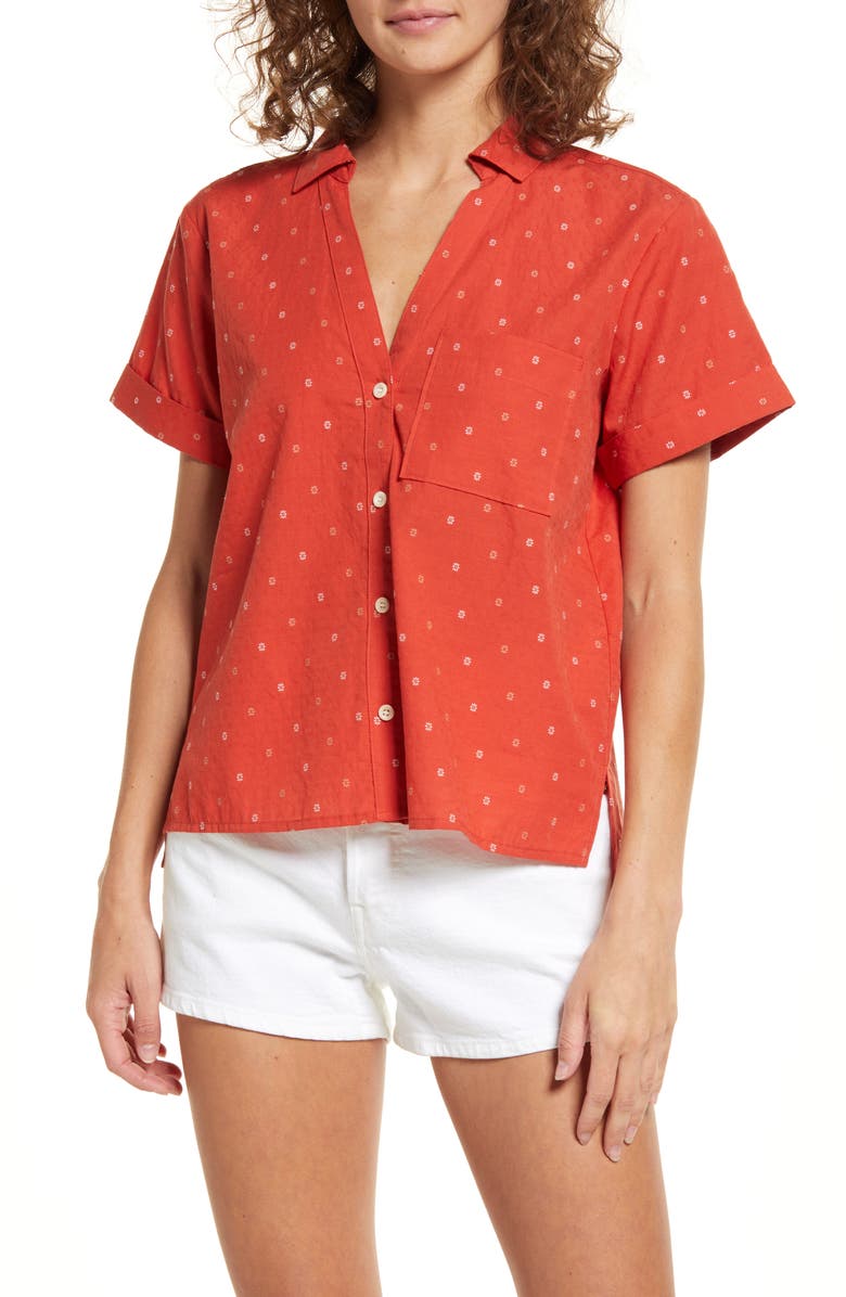 Madewell Floral Jacquard V-Neck Pocket Shirt, Main, color,