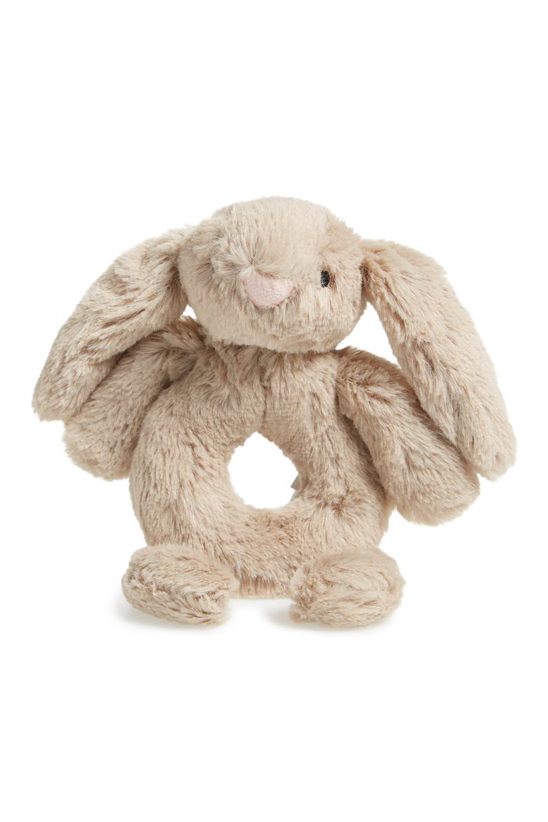 'Bashful Bunny' Grabber Rattle, Main, color, BEIGE
