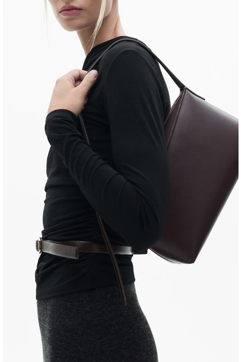 Asymmetric Gathered Long Sleeve Top, Alternate, color, BLACK