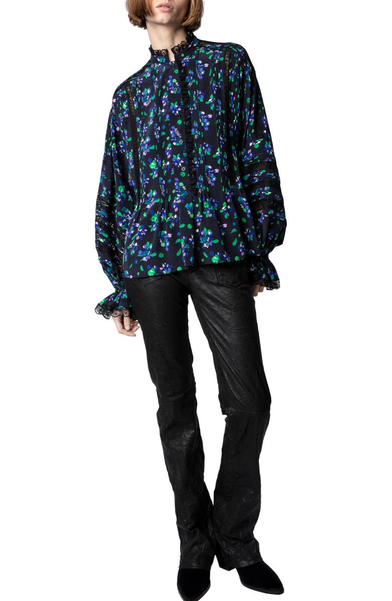 Zadig & Voltaire Tritelia Bianca Floral Silk Crêpe de Chine Blouse, Alternate, color, 