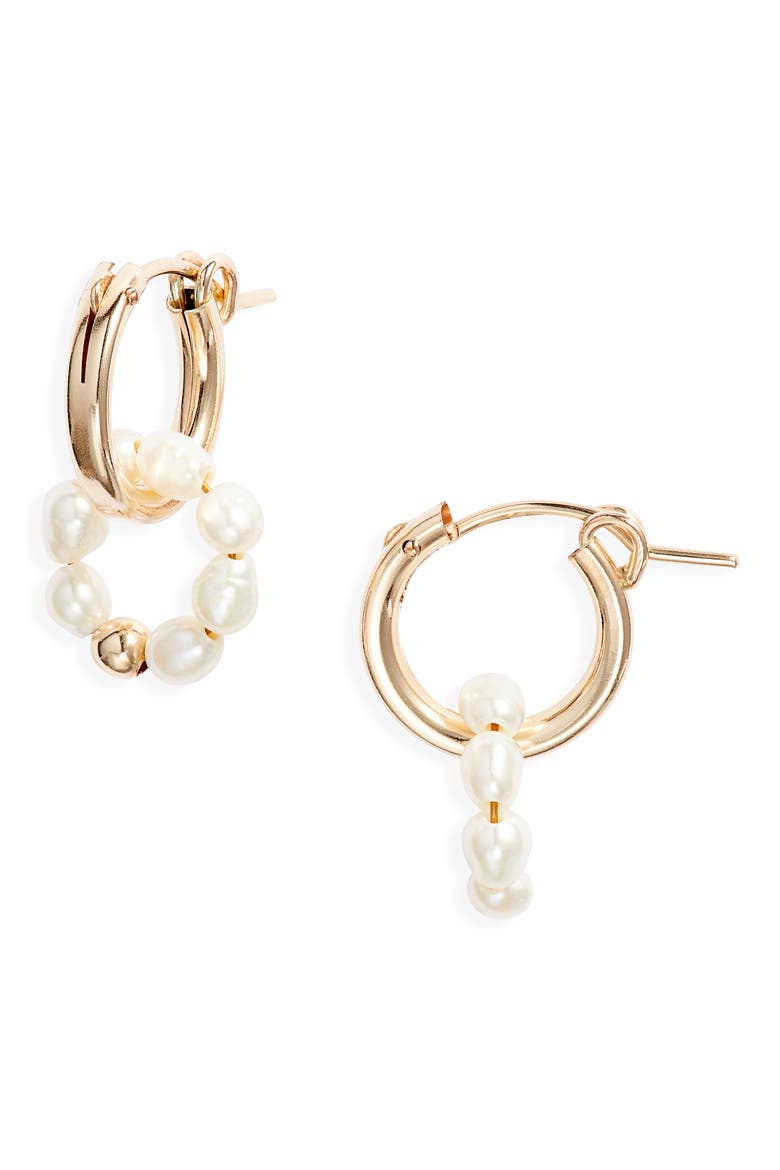 Pearl Halo Hoop Earrings, Main, color, GOLD