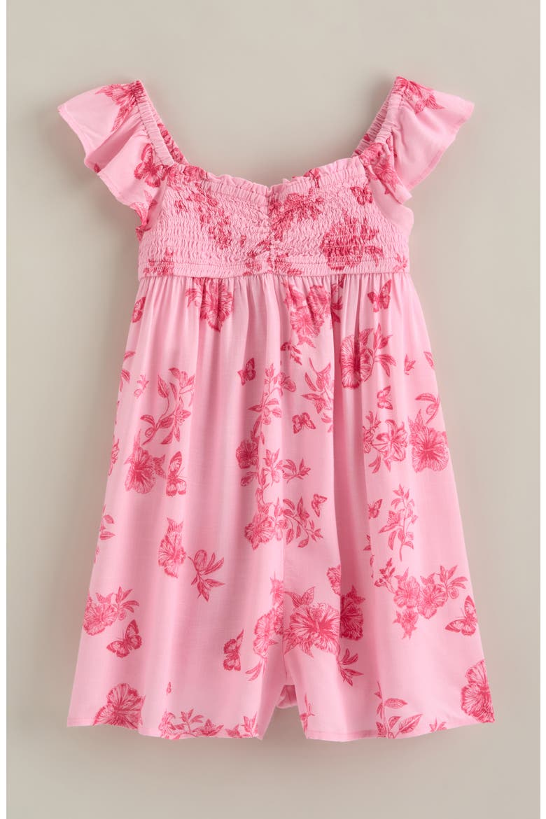 Kids' Flutter Sleeve Romper, Main, color, PINK ORCHID TALIA TOILE