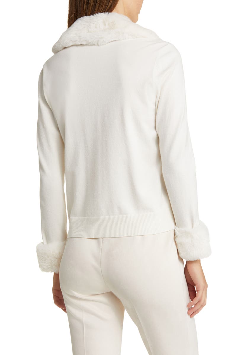 Anne Klein Faux Fur Trim Cardigan, Alternate, color, 