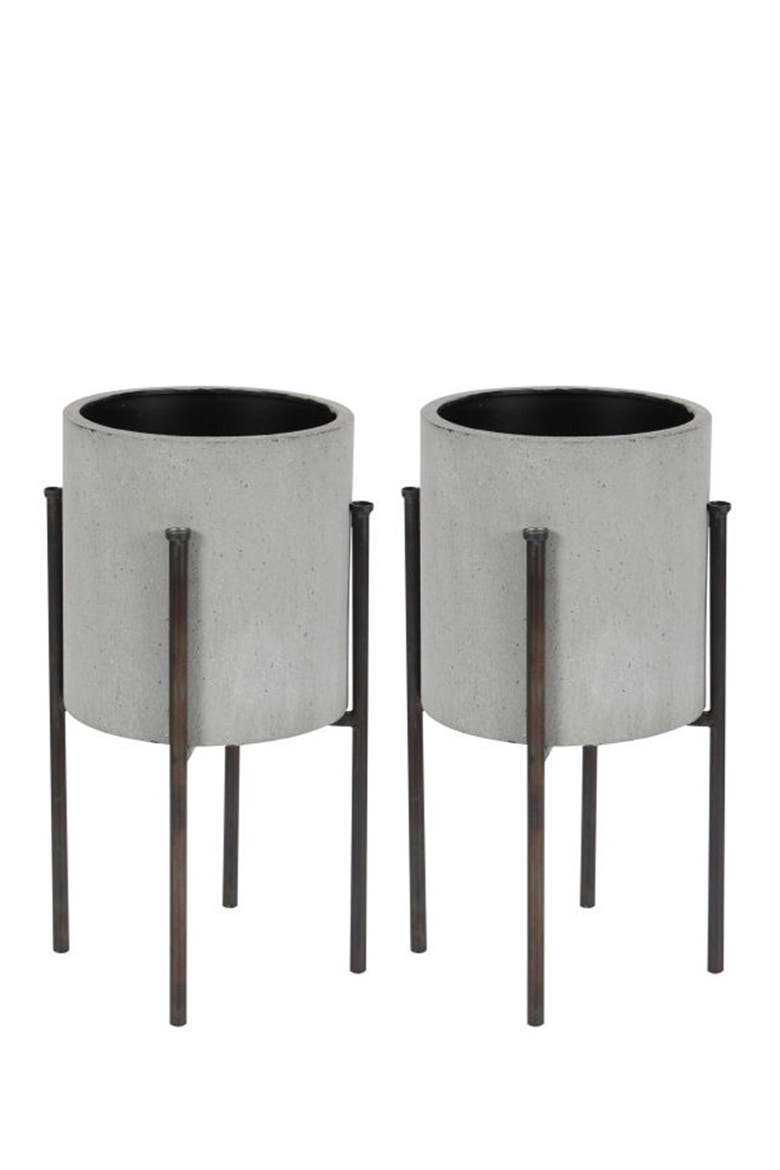 Light Gray Metal Modern Planter - Set of 2, Alternate, color, GREY
