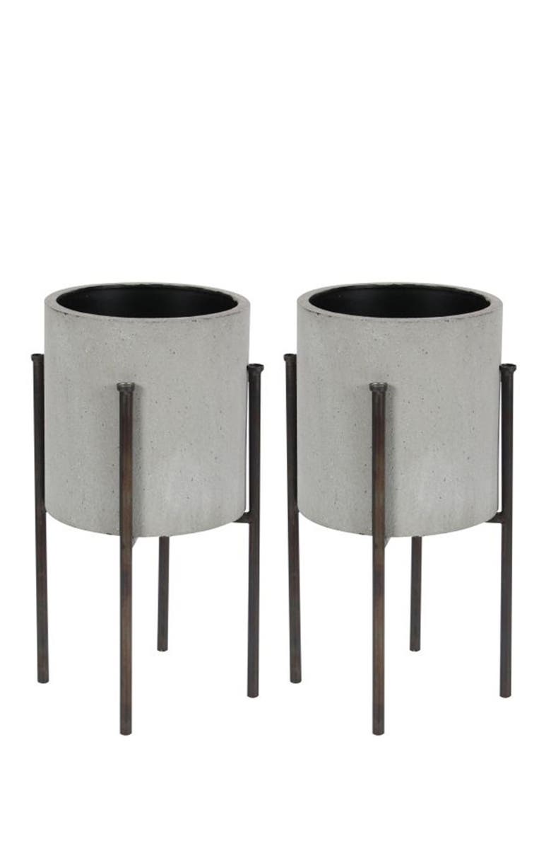 VIVIAN LUNE HOME Light Gray Metal Modern Planter - Set of 2, Alternate, color, Grey