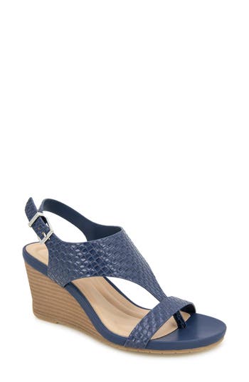 Reaction Kenneth Cole Greatly Platform Wedge Sandal In Navy Woven