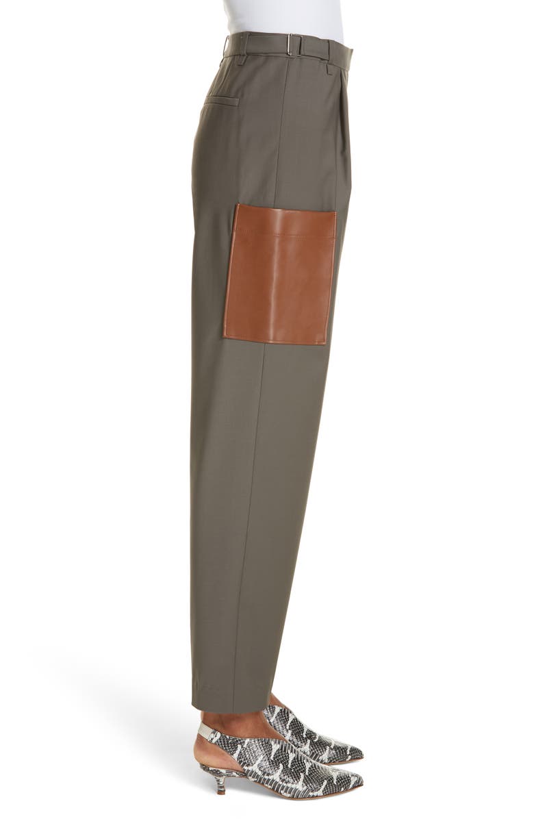 Tibi Tablier Leather Pocket Plain Weave Straight Leg Pants, Alternate, color, 