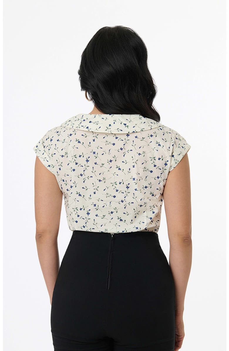 Unique Vintage 1960s Twill Sleeveless Blouse, Alternate, color, White Floral