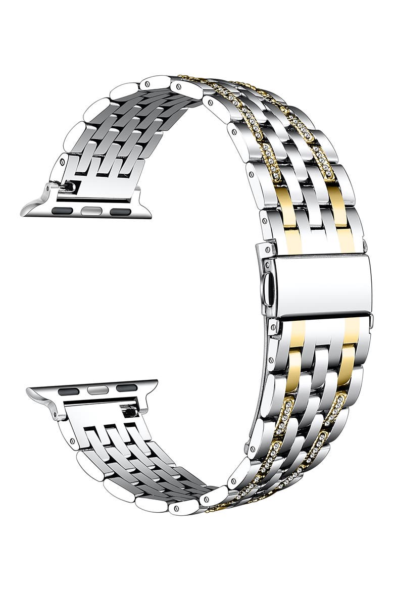 Remy Rhinestone & Stainless Steel Apple Watch® Watchband, Alternate, color, SILVER/ GOLD
