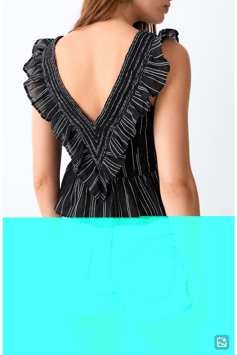 Embroidered Ruffle Trim Peplum Top, Alternate, color, BLACK