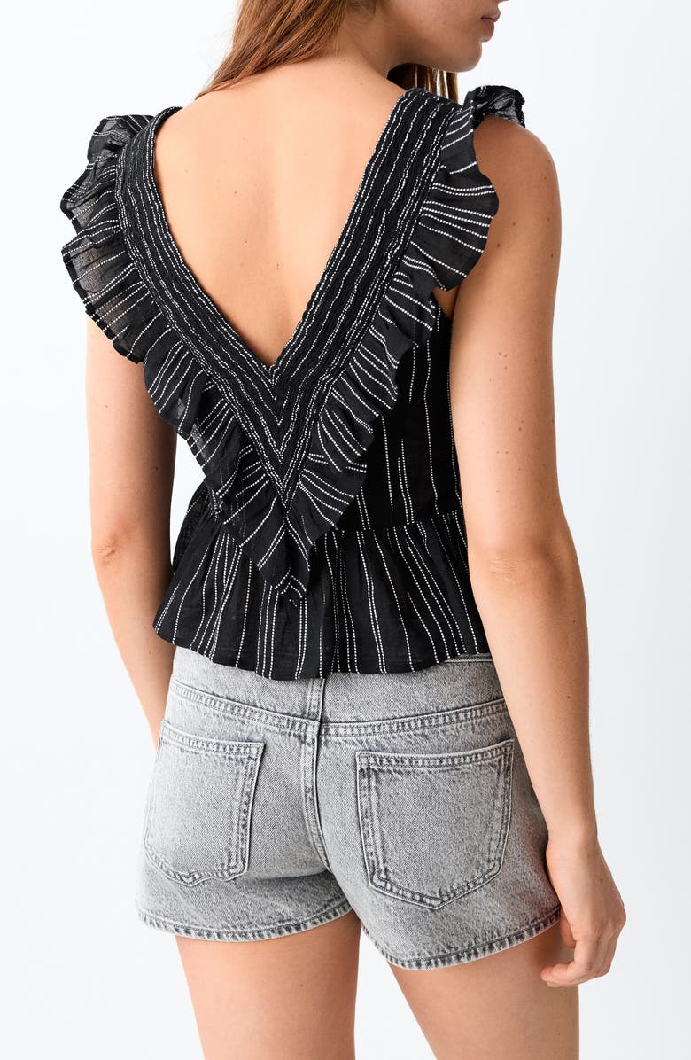 MANGO TEEN Embroidered Ruffle Trim Peplum Top, Alternate, color, Black