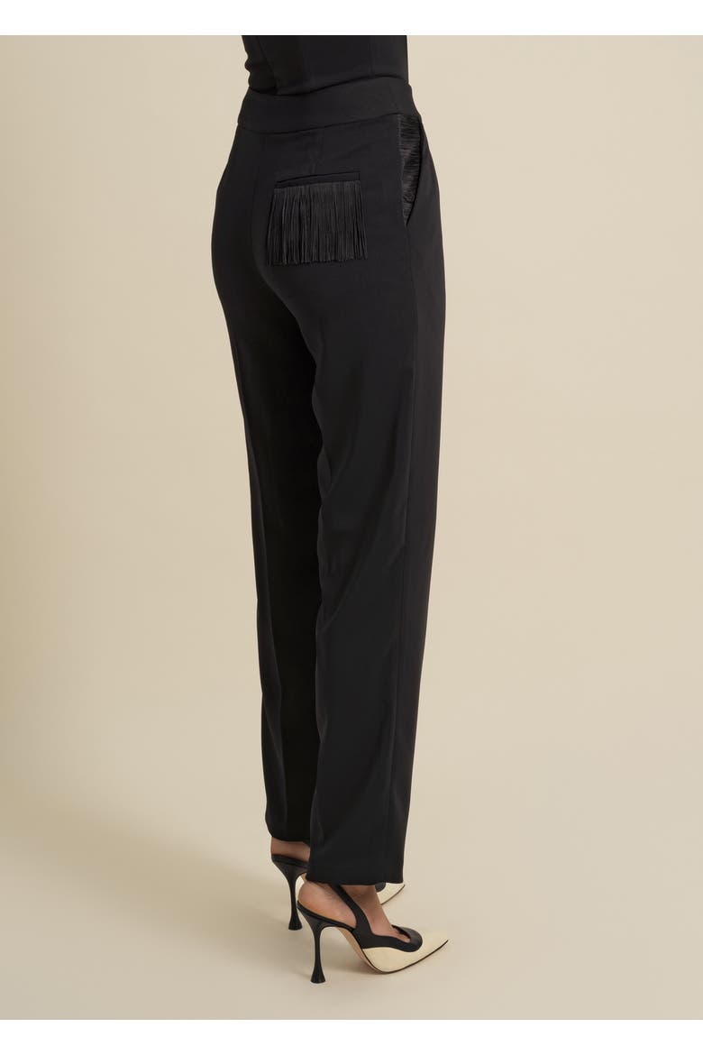 Medusa Fringe Loose-Fit Double-Pleat Stretch Crepe Trousers, Alternate, color, Black