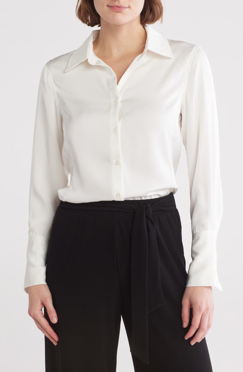 T Tahari Split Neck Button-Up Shirt, Main, color, 