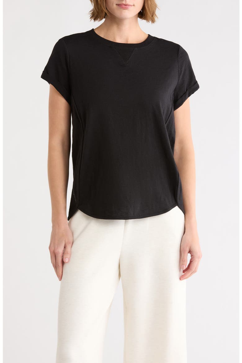 Roll Sleeve Cotton Blend T-Shirt, Main, color, BLACK