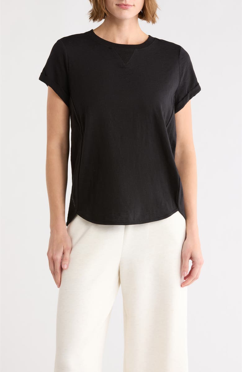 DKNY Roll Sleeve Cotton Blend T-Shirt, Main, color, Black