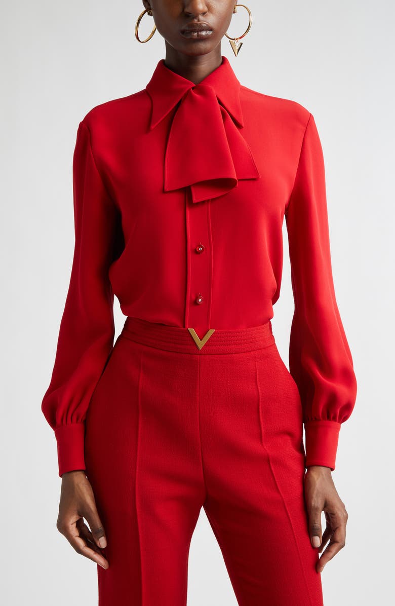 Valentino Solid Silk Cady Couture Button-Up Shirt, Main, color, Paris