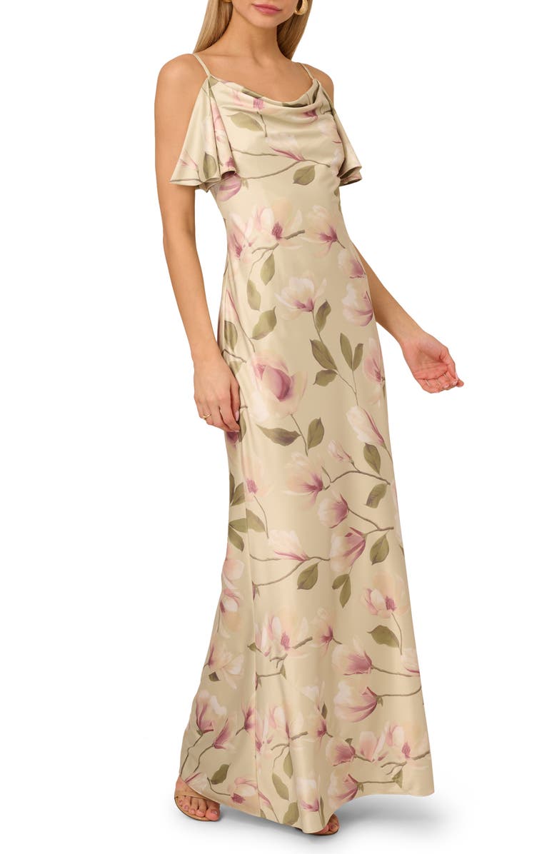 Adrianna Papell Printed Satin Mermaid Gown, Main, color, 