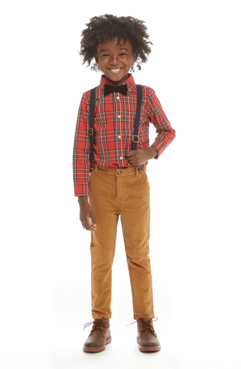 Andy & Evan Kids' Plaid Flannel Shirt, Suspender Pants & Bow Tie Set, Alternate, color, 