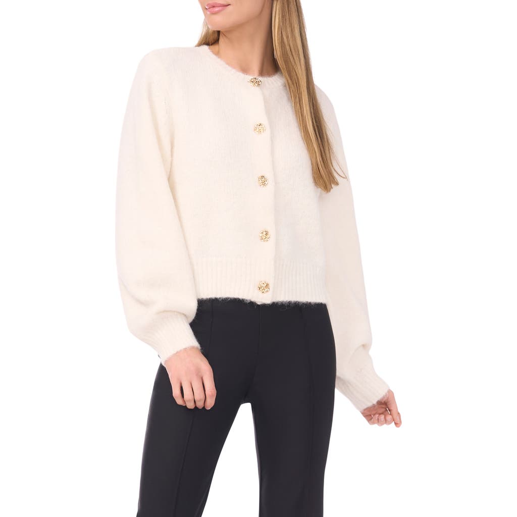 Ted Baker Fina Fuzzy Crewneck Cardigan In White